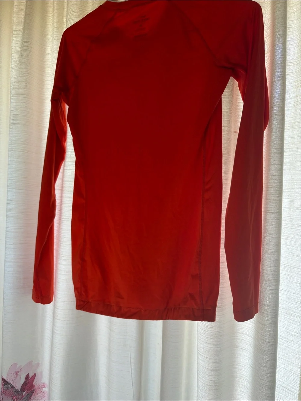Nike Pro Orange Long-Sleeve Performance Top with White Swoosh Dri fit M